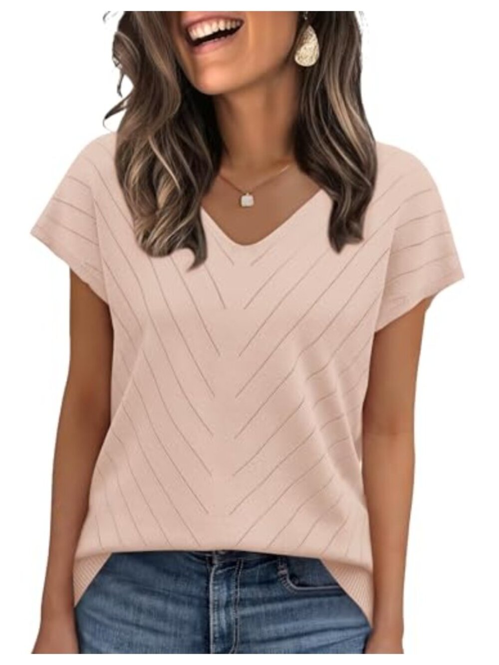 Women's V-Neck Cap Sleeve Knit Sweater Vest Lightweight Viscose Pullover